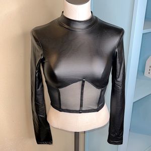Mesh/PU Leather Crop Top